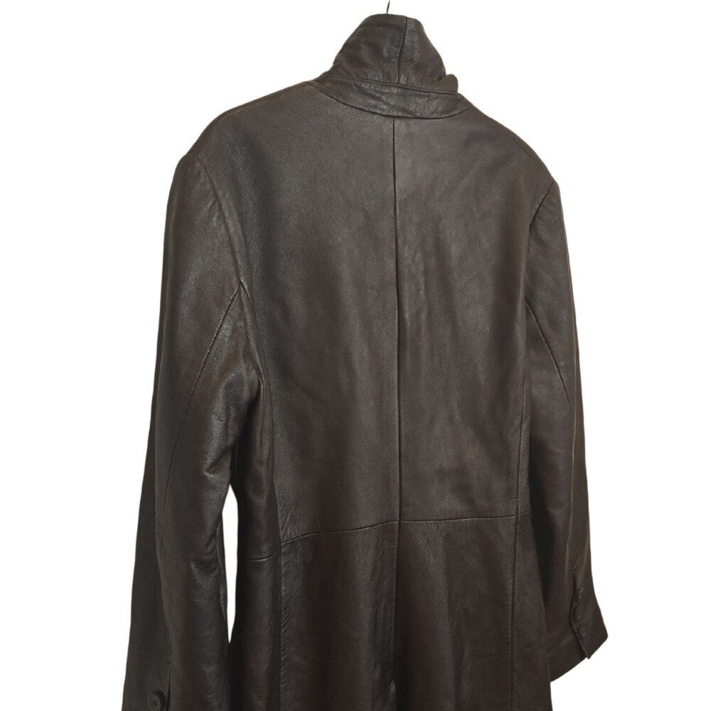 Women's Y2K Grunge Black Genuine Leather Jacket Trenchcoat 90s Streetwear Medium - Picture 8 of 13